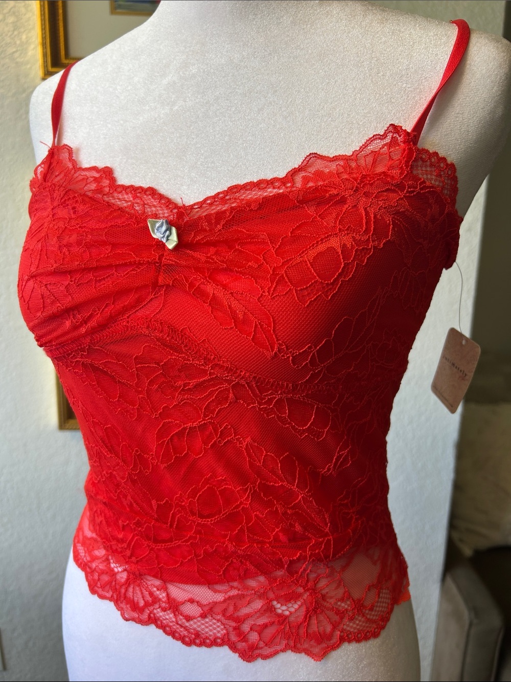 Intimately Free People Red Lace Camisole Tank Top